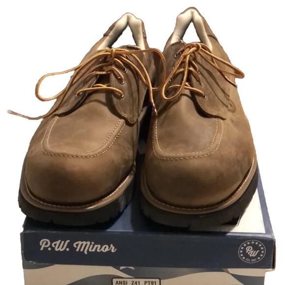 P.W. Minor “Orleans Steel Toe” tan leather shoes, Men’s size 14W, New with box - Picture 1 of 5